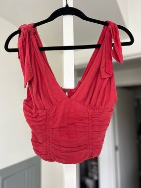 SOLD Free People Red/Pink V-neck Smocked Tank Top- XS/S